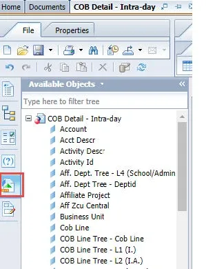 Select the Available Objects icon from the left toolbar.