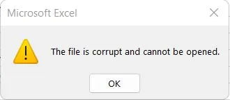 Corrupted File Warning Screenshot