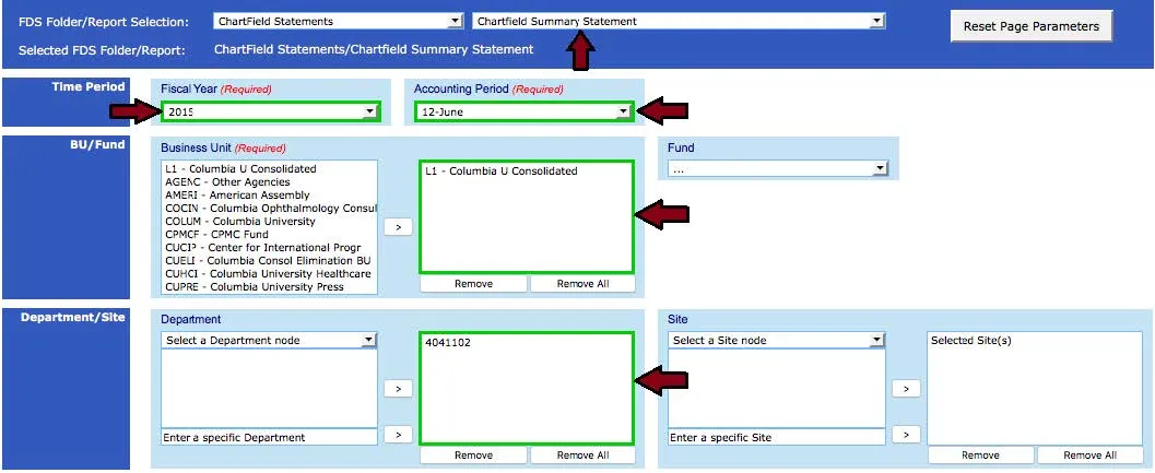 The retained values will be highlighted in green when another report is selected.