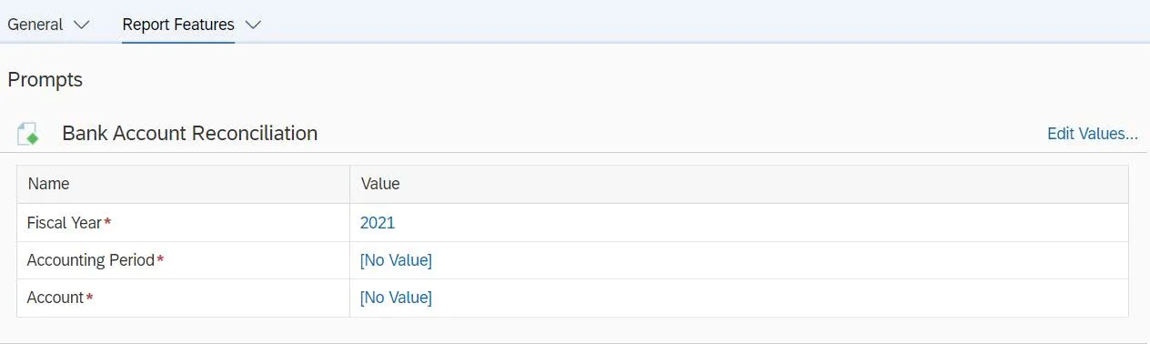 If the scheduled report requires parameter input, then these must be provided via the Prompts option.
