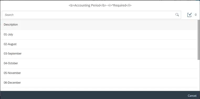 Enter a value or click the Selection icon, if available, to select from a list of values. 