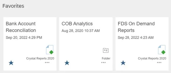 The Tile for the Folder or Report will appear in alphabetic order under the Favorites section on the Home page.