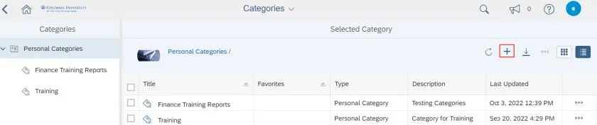 The Categories Page appears and lists your previous Categories and any items you categorized.