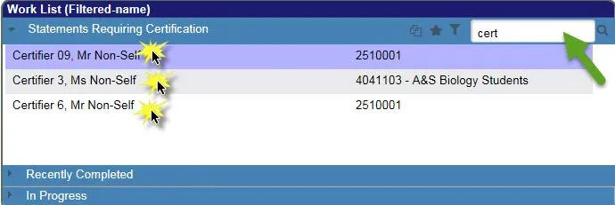 When certifying for more than one card at a time, you should select “Certify Checked” rather than the “Certify” button under each individual certification.