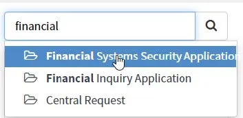 Type Financial Systems Security Application in the Search field and click the matching result.