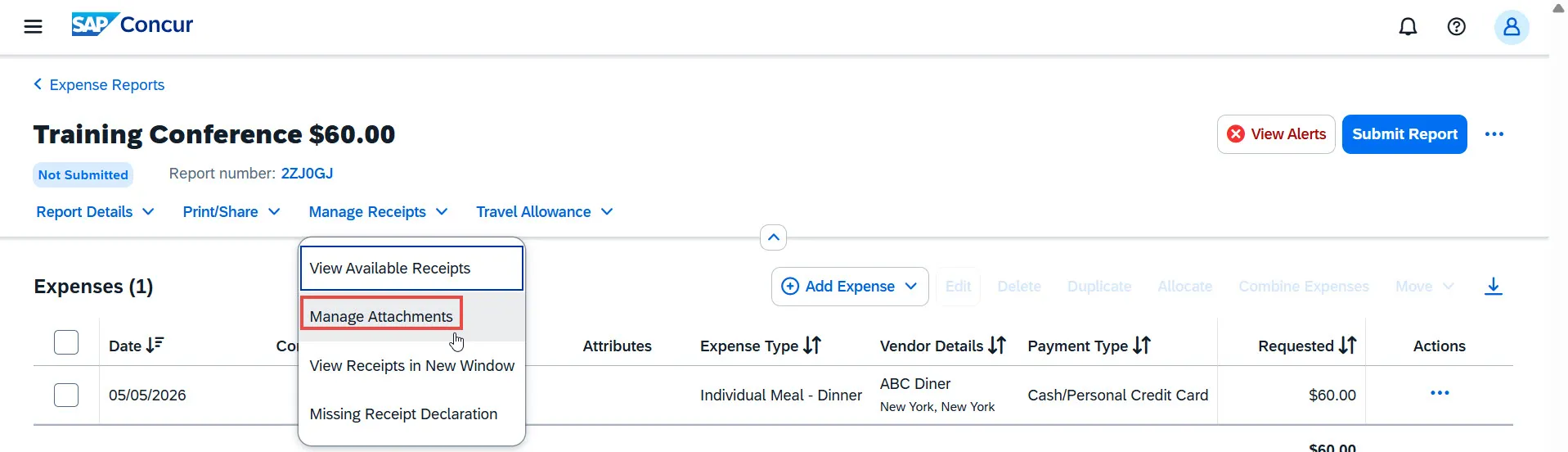 Manage Receipts > Manage Attachments