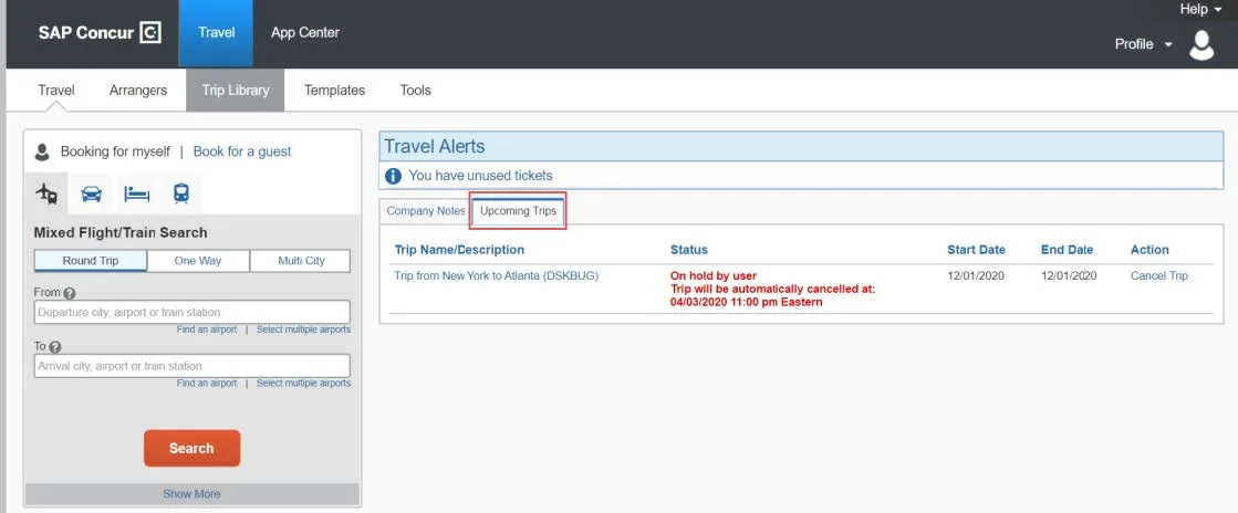 View the trip you want clone under the Upcoming Trips tab.