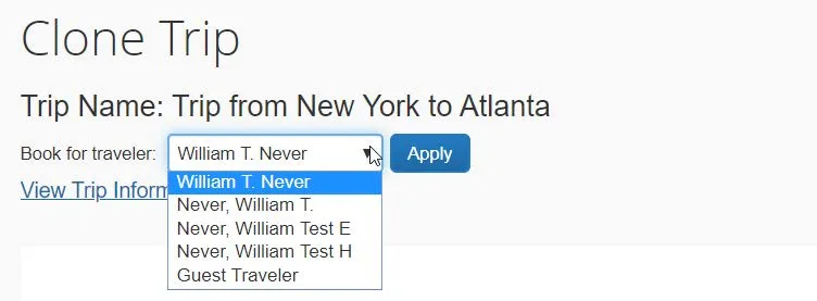 Select from Book for traveler dropdown.