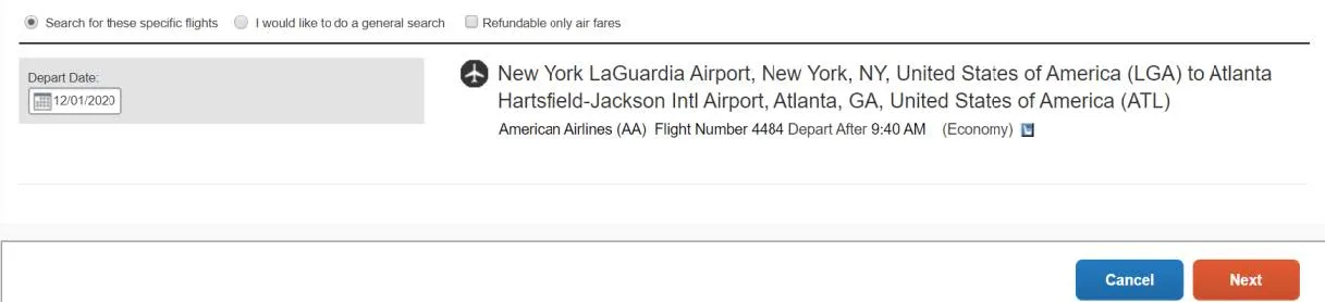 Select to Search for these specific flights to search for that exact flight indicate below.