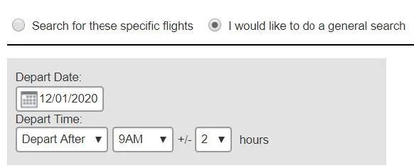 Or, I would like to do a general search based on the Trip destination with different flight options.