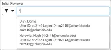 The names of all the available Initial Reviewers for your Department appear.