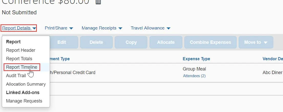 Open the Expense Report in Concur.