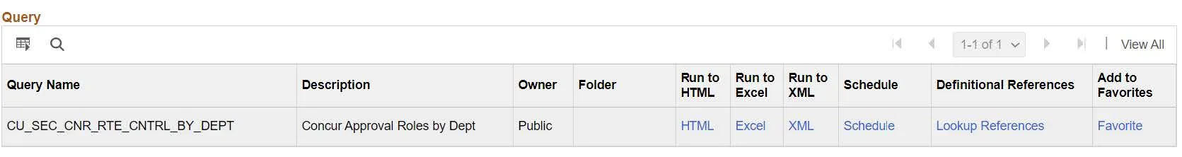 The Query search result appears.