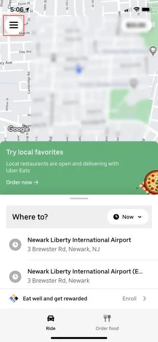 Open the Uber app on your smartphone and select the Profile menu from the upper left corner. 
