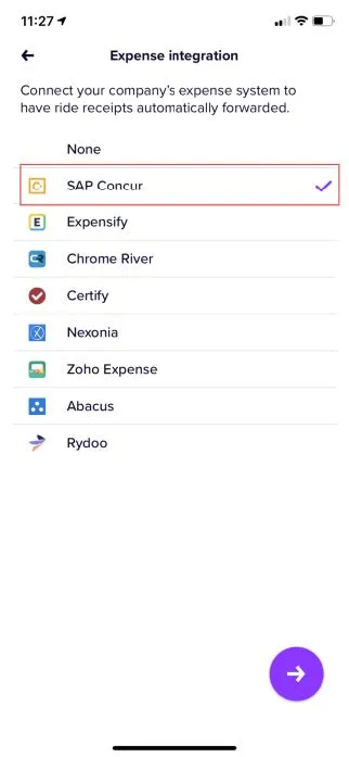Select SAP Concur from the list of available expense programs and select the Next button. 