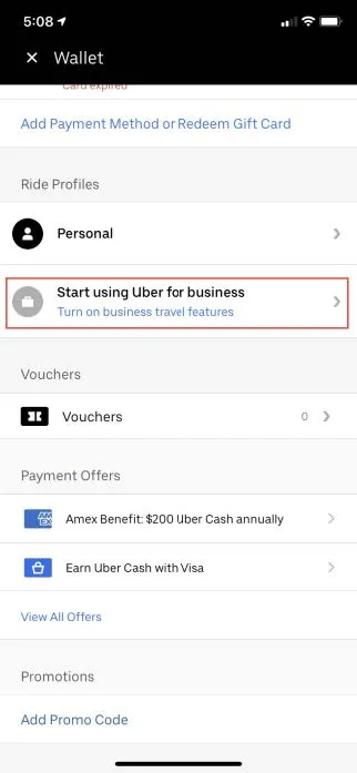 Select Start using Uber for business.