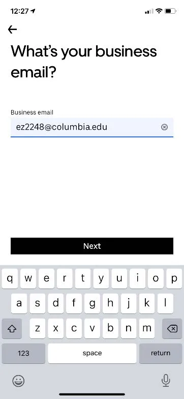 Enter your Columbia email address associated with your Concur account and select Next.