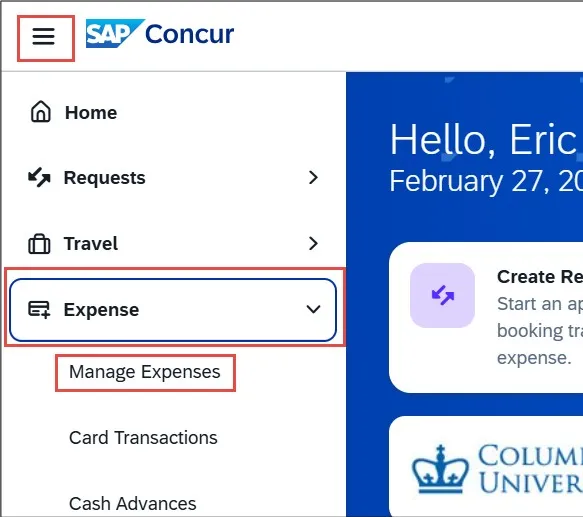 Select Manage Expenses