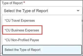 Select Report Type CU Business Expenses