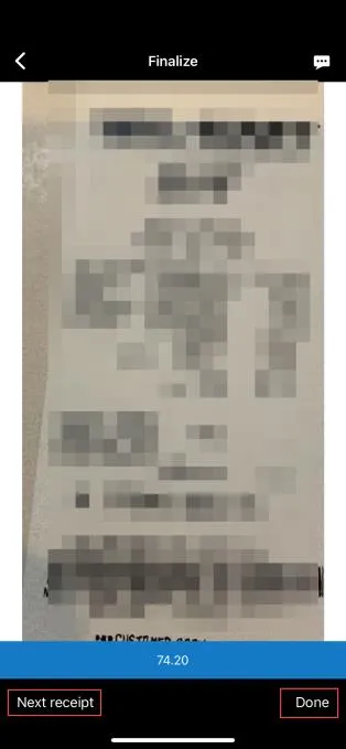 Tap Next Receipt if you have more receipts to capture, or Done.