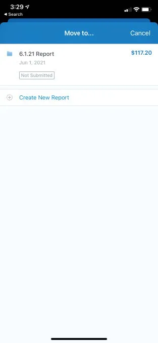 You can either Move to an existing Not Submitted Report or Create New Report.