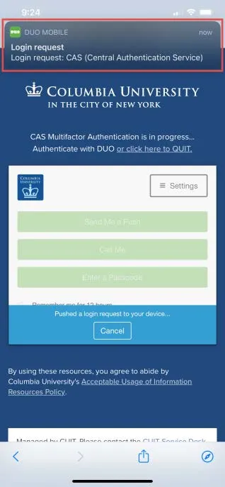 Select the Duo Mobile Login request alert.