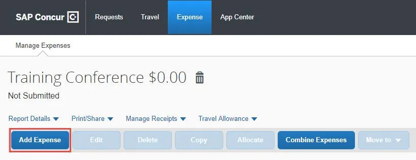 Click Add Expense.