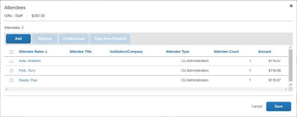 Click Save. If the cost per person exceeds the policy threshold, an alert will appear. 