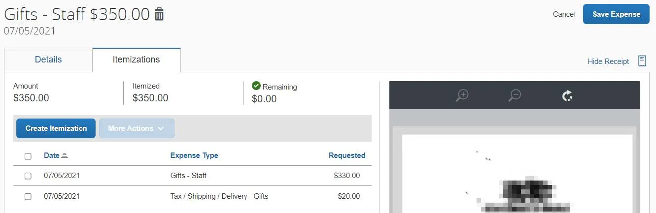 Click Save Expense.