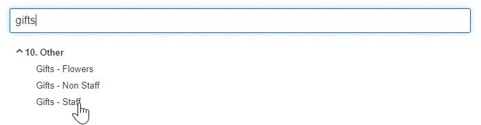Select the appropriate Gifts Expense Type