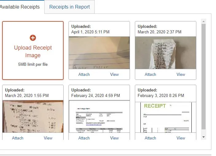 Click Attach Receipt Image.