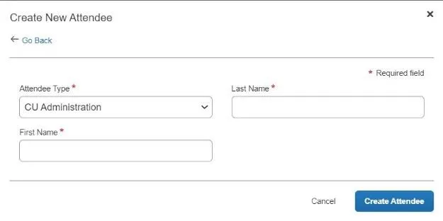 The Create New Attendee window appears. 