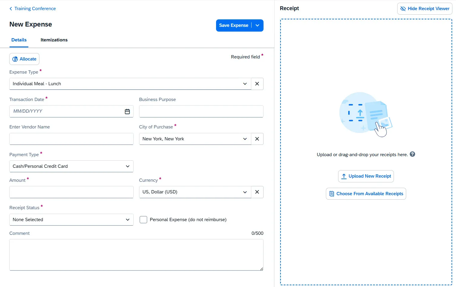 Expense Details screen