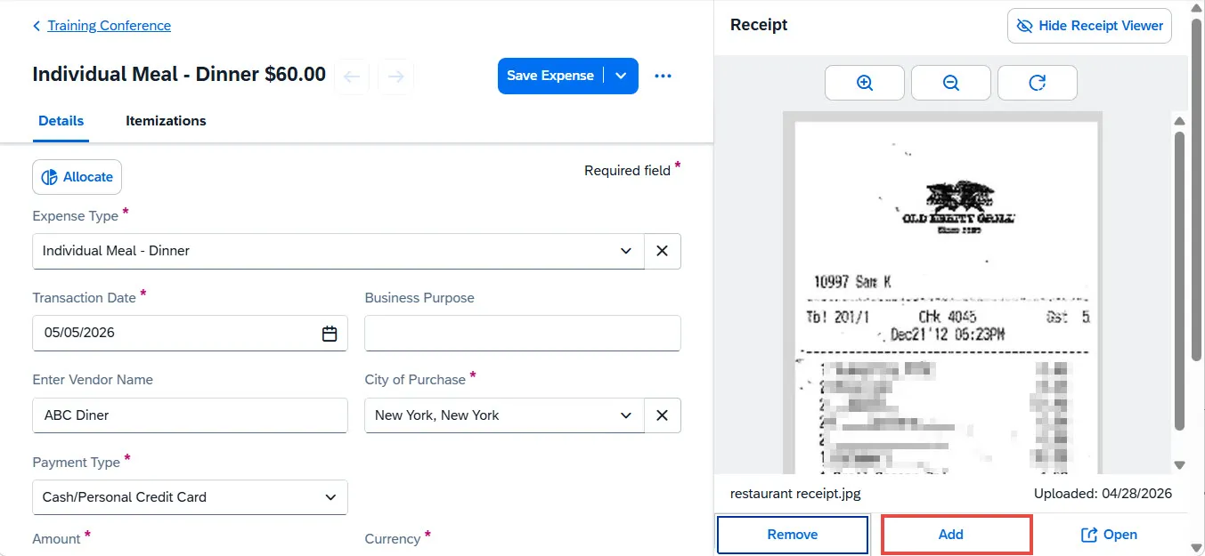 Add Receipt