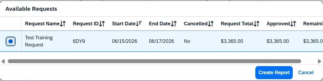 Available Requests window