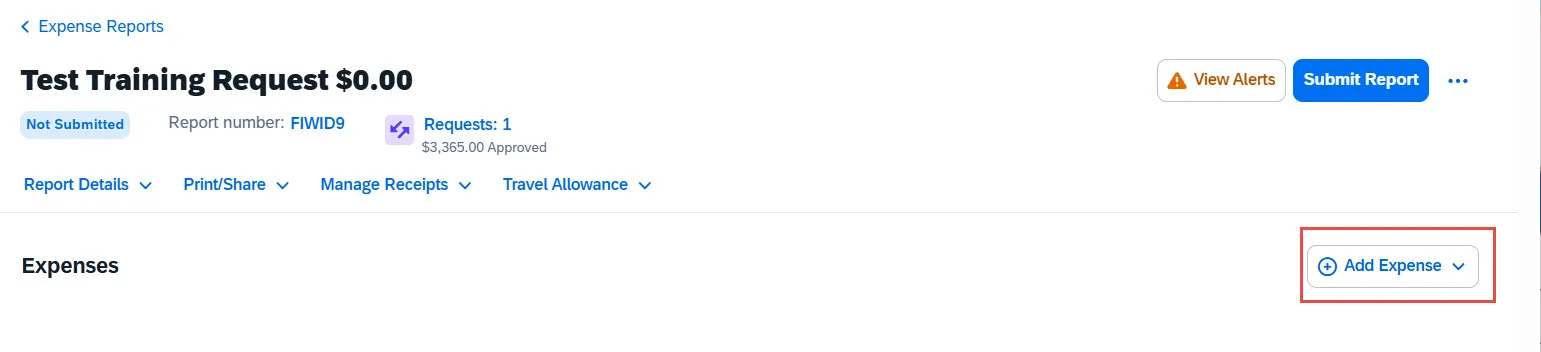 Expense Report > Add Expense