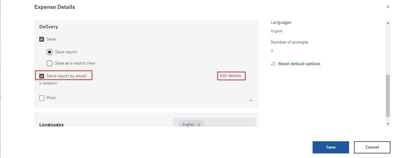 Send report by email option and click the Edit details link.