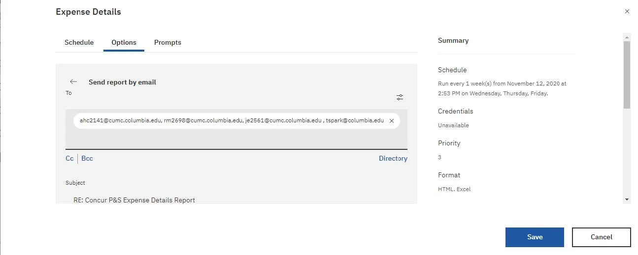 The email options screen appears. 