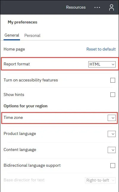 Select the default Report format. 