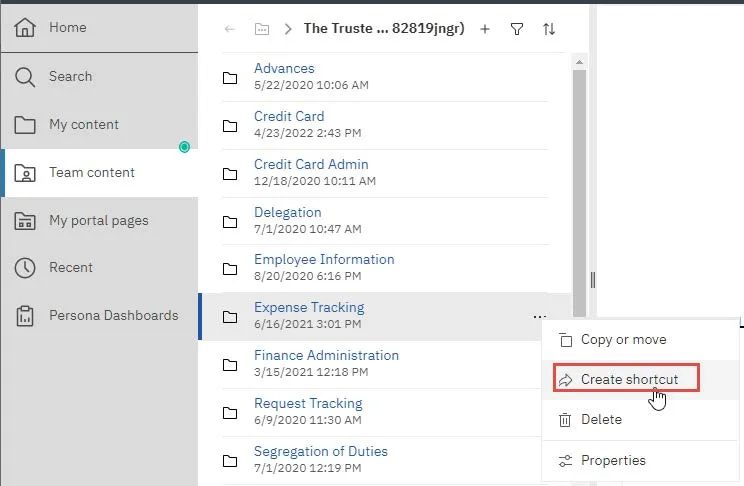 Navigate to the folder or report.