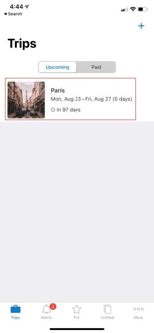 From the Trips folder, select the trip you want to share.