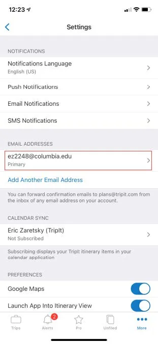 Select your Columbia email address.