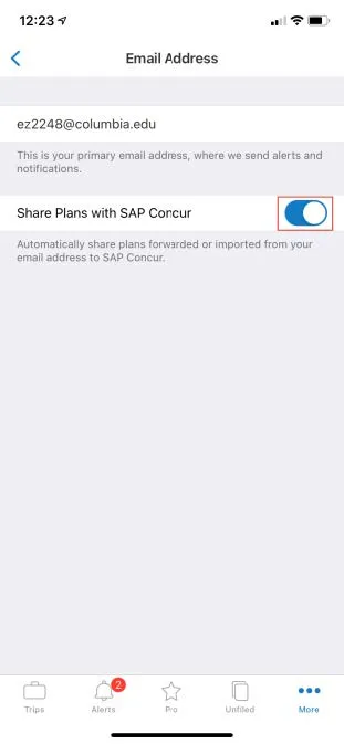 Toggle Share Plans with SAP Concur as needed. 