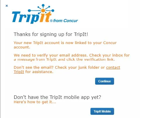 A message appears for you to verify your email address.