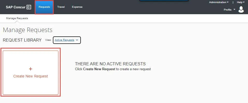 Click the Requests tab and click Create New Request.