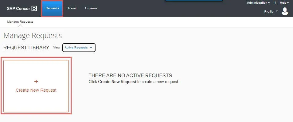 Click the Requests tab and click Create New Request.