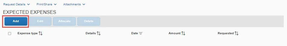 Click the Add button to add expected expense items.