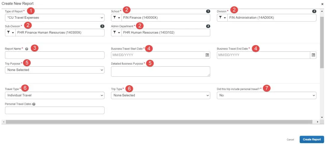 Completing the CU Travel Expense Report Details
