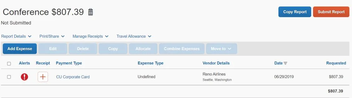 Select the checkbox for the transaction you are adding and click Add to Report.