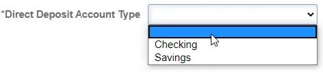 Select the Direct Deposit Account Type from the dropdown.